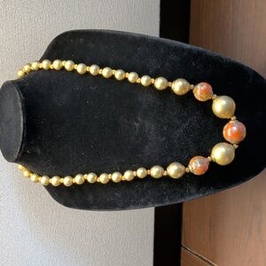 Vintage Gold and Orange Glass Artisan Beaded Necklace